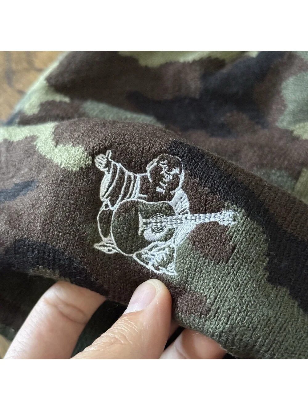 True Religion Camo Buddha Beanie Hat Embroidered Y2K Streetwear One Size